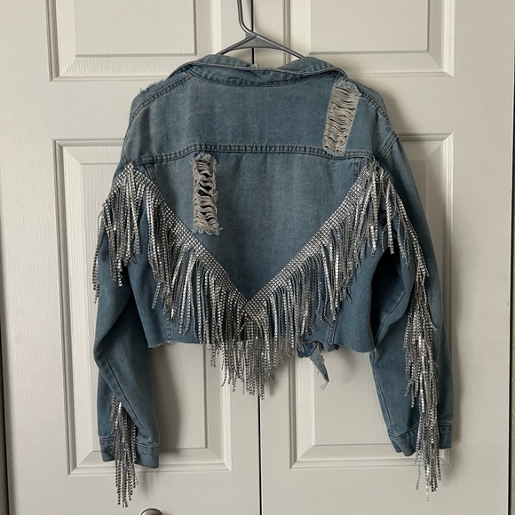 Custom Jackets & Blazers - Custom Denim Jacket with Silver Fringe